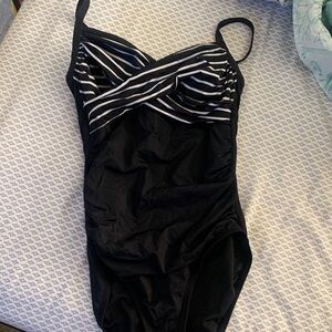 Merona Black and White Striped One Piece Swimsuit